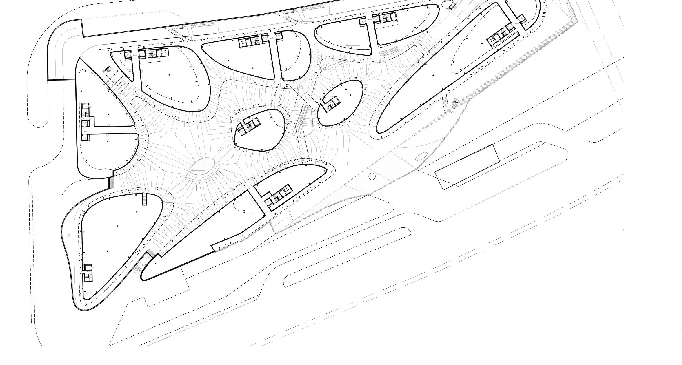 Ground floor plan of the chain of oval buildings on the Zhonglin Street plot