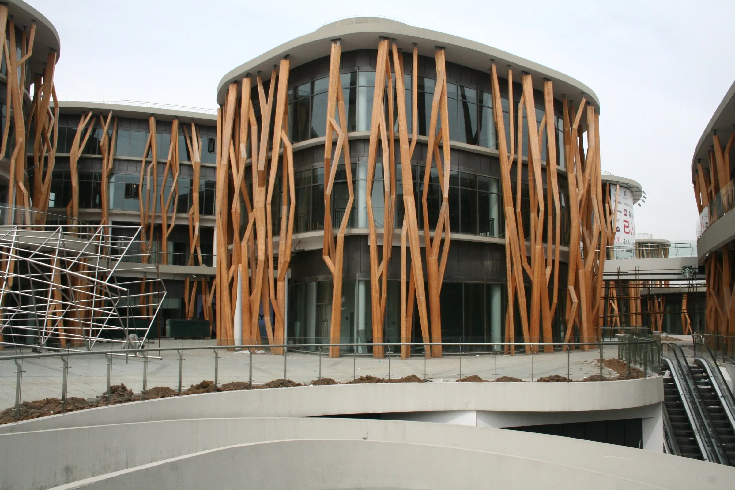 Construction site photograph of the timber trees