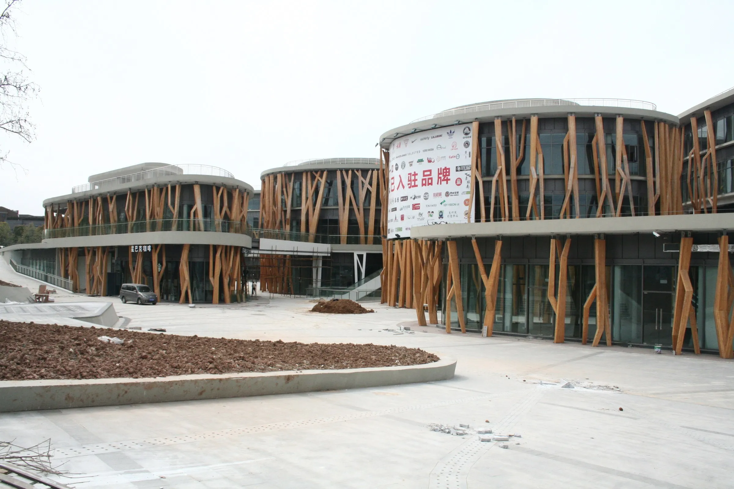 Construction site photograph of the timber trees