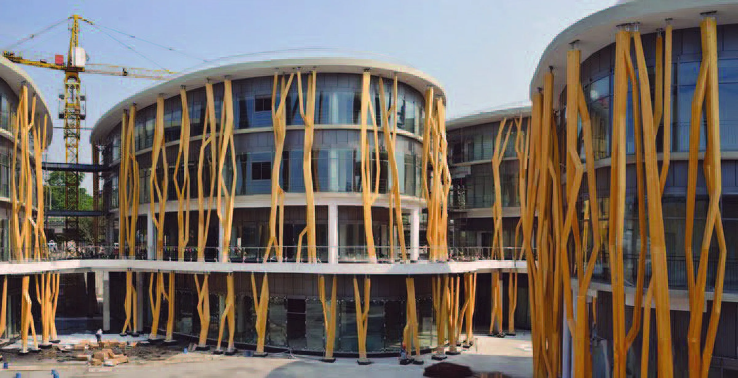 View of the commercial complex with its forest of tree columns