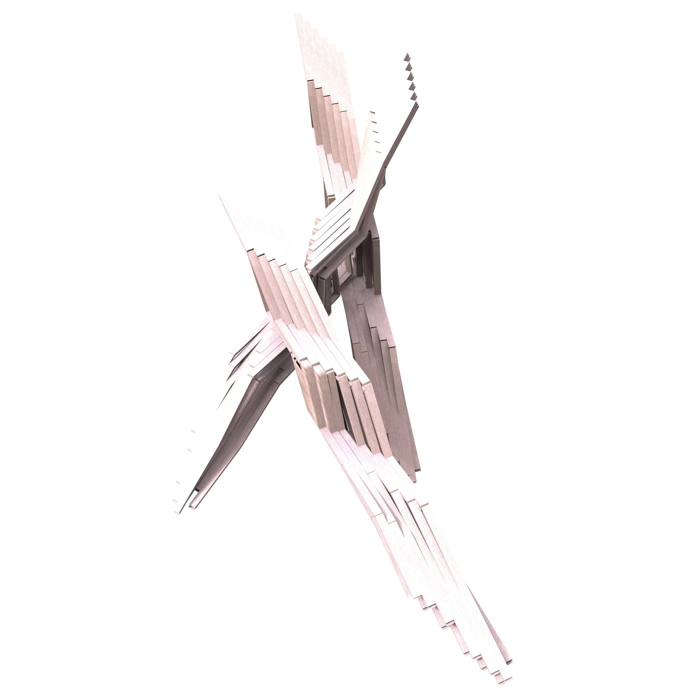 Close rendering of dark stepped lines crossing one another