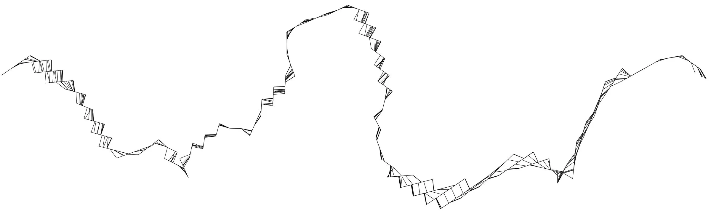 Line drawing: a single wavering line made of small stepped segments