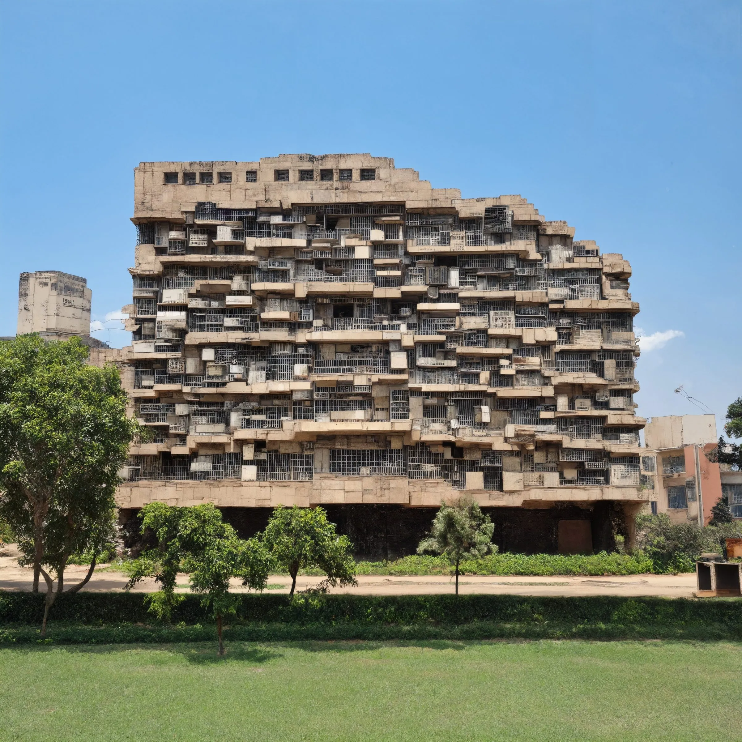 A generated building in the manner of Harare, made of hundreds of diverse parts
