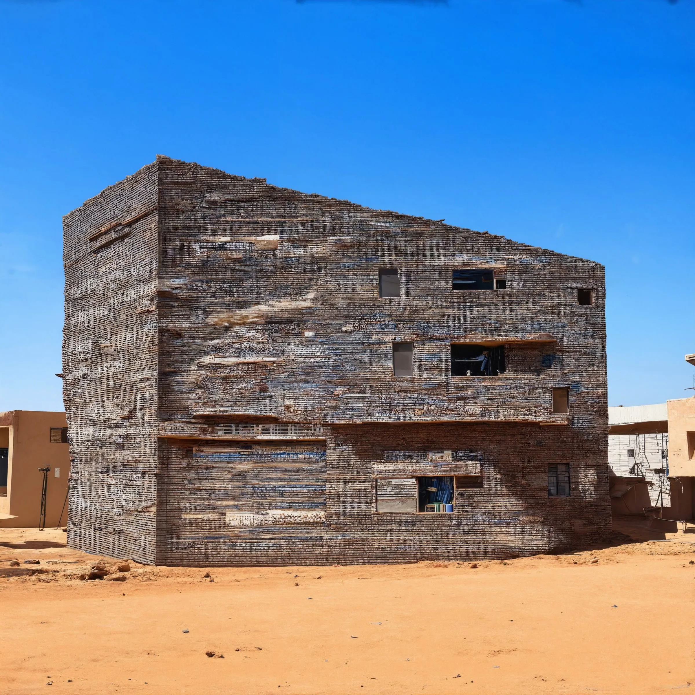 A generated building in the manner of Khayelitsha, made of hundreds of diverse parts