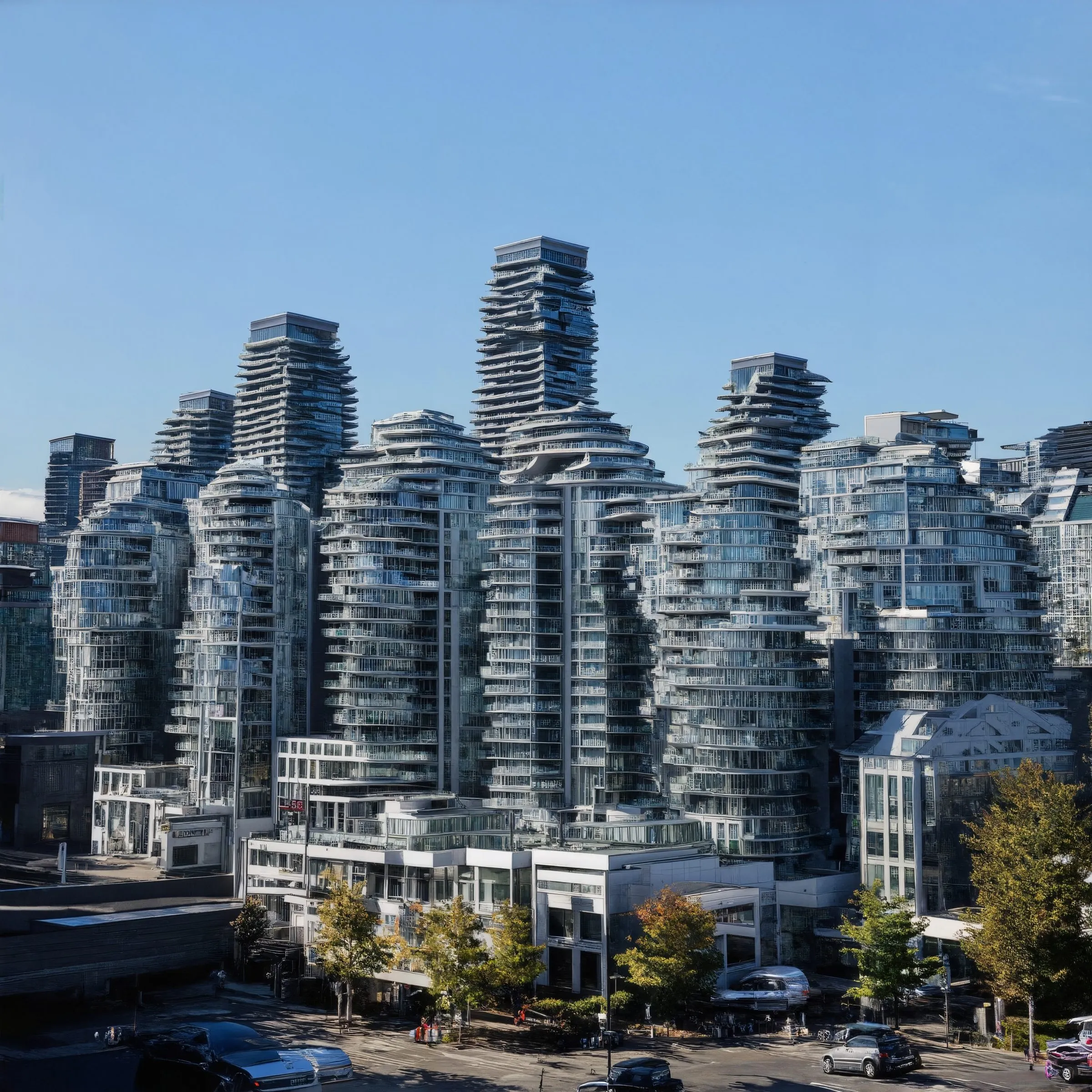 A generated building in the manner of Vancouver, made of hundreds of diverse parts