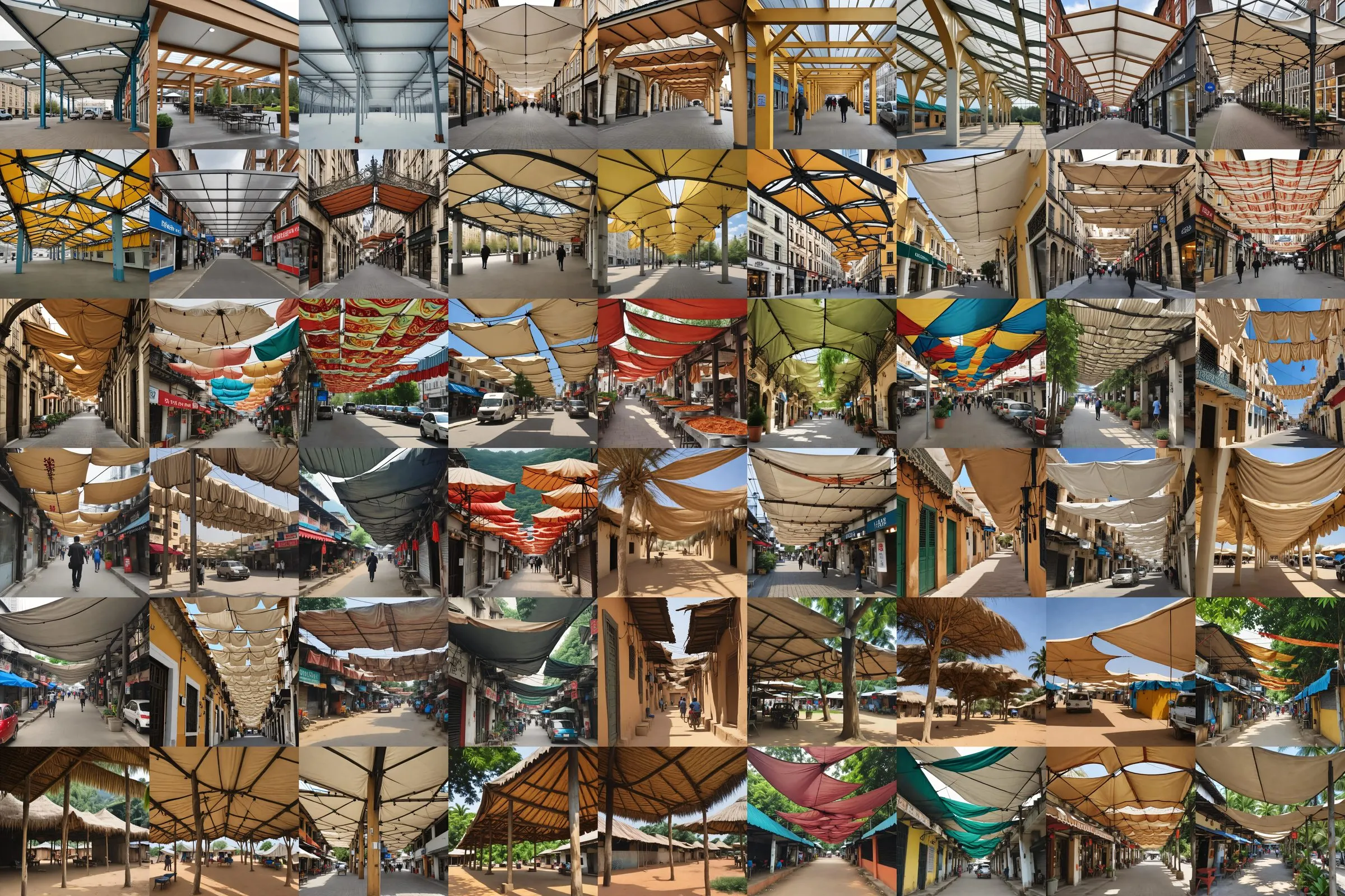A contact sheet of generated canopy structures ordered from north to south