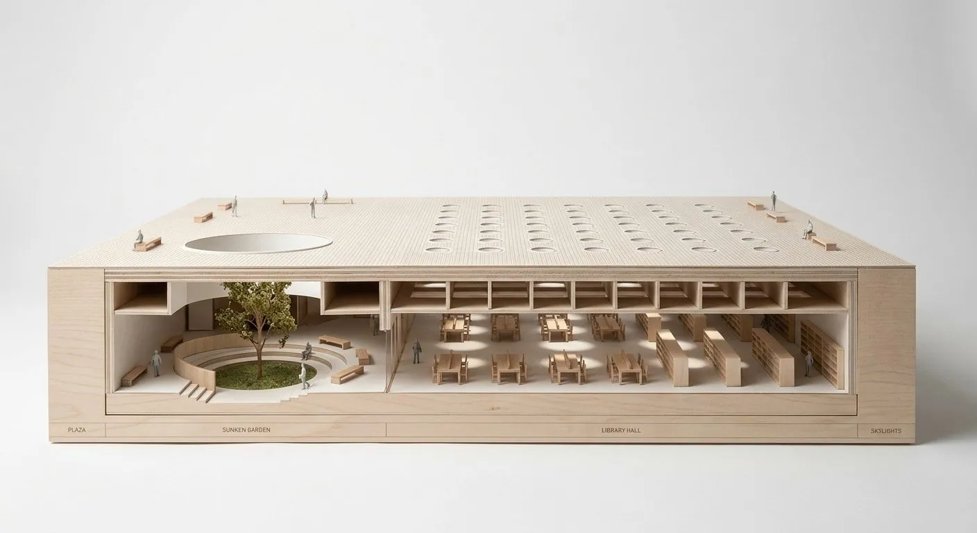 A generated section model of Green Square Library and Plaza