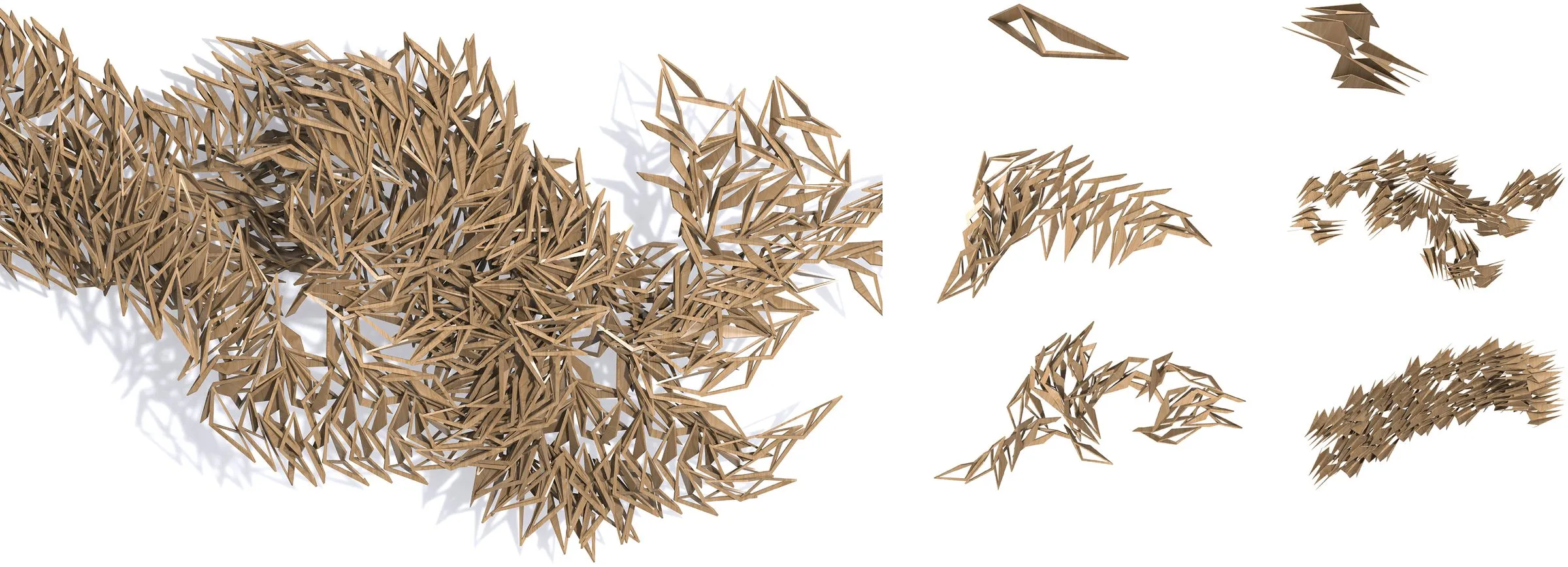 A wide panorama of the final arrangement of folded panels and a figuration iteration