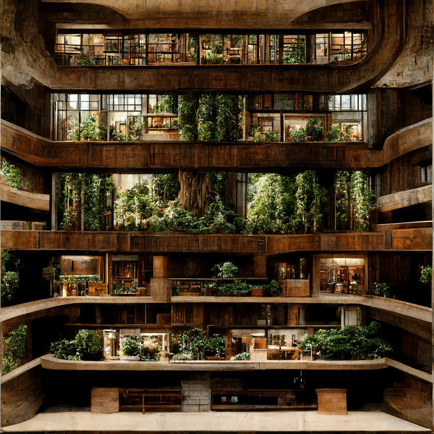 A generated section-like view of planted floors around a central pool