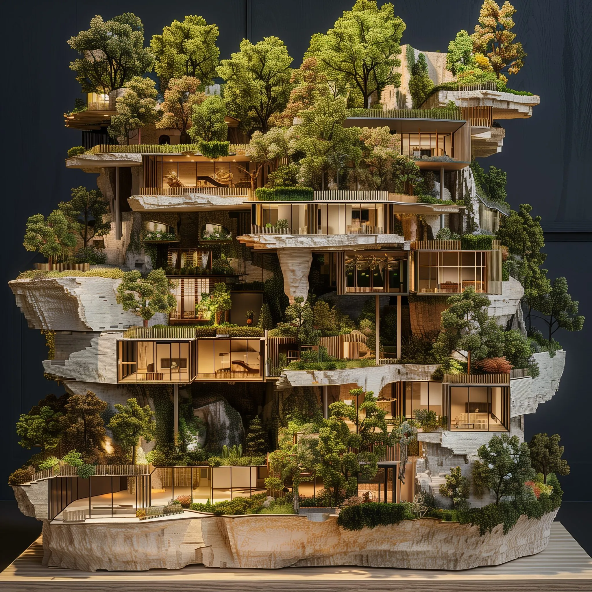 A generated building type grown from rock, soil and vegetation, sample 1