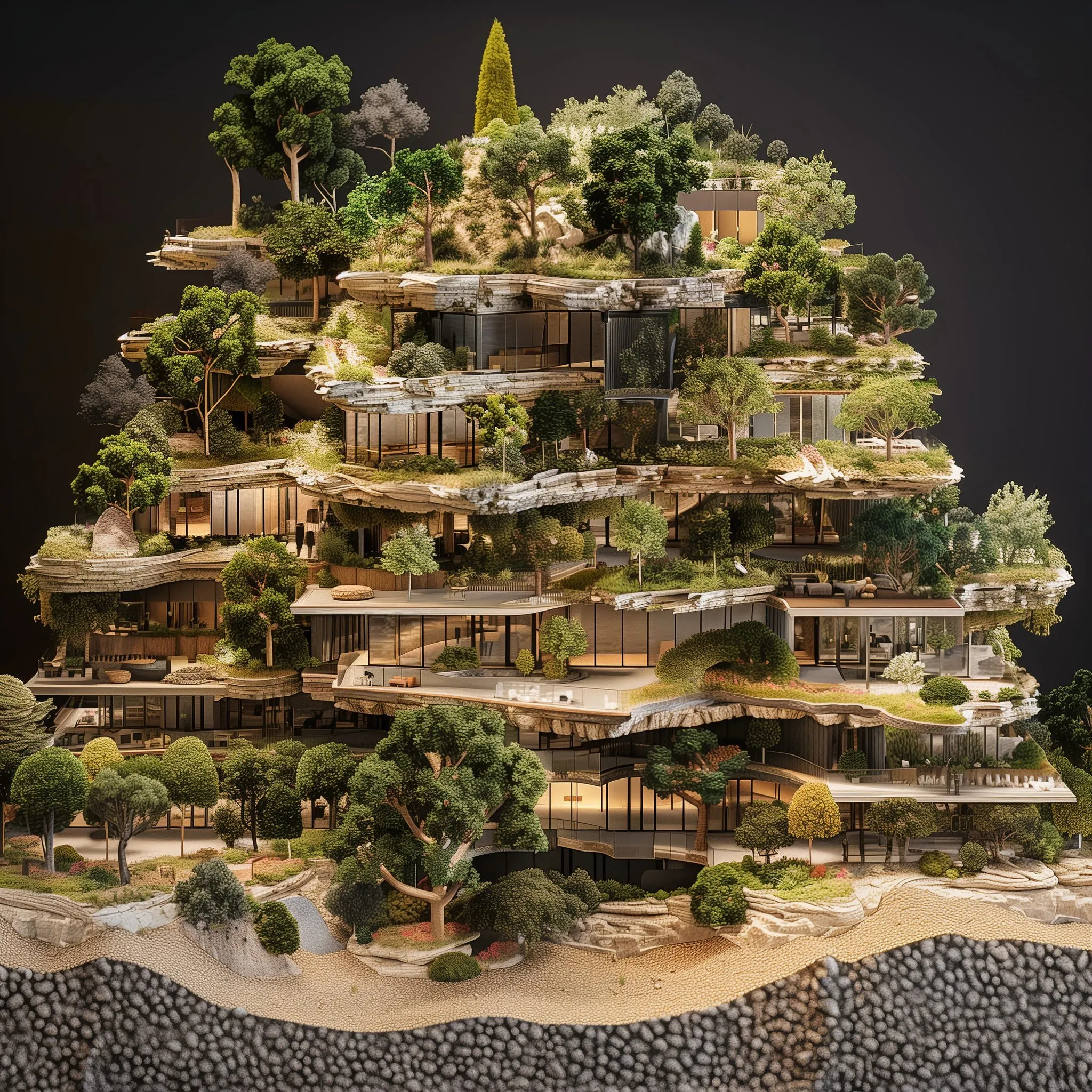 A generated building type grown from rock, soil and vegetation, sample 3