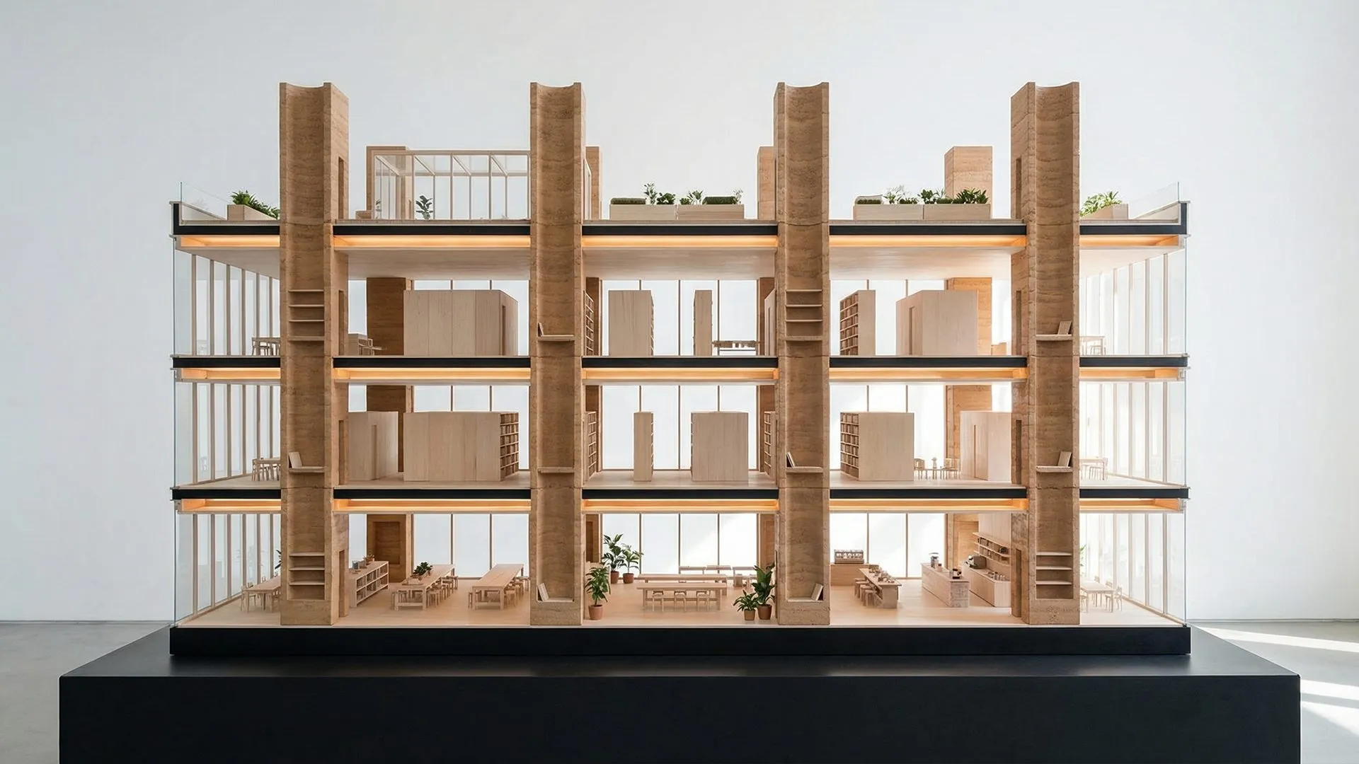 Sectional model of the Gießhof: four floors on rammed-earth piers
