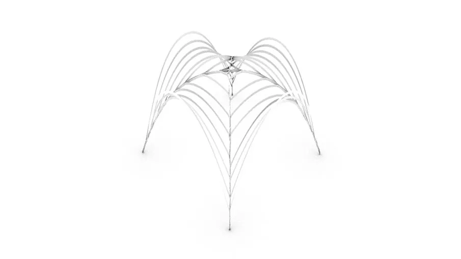 A canopy of bundled lines on four legs, the bundles fanning out from a peak, rendered white on white