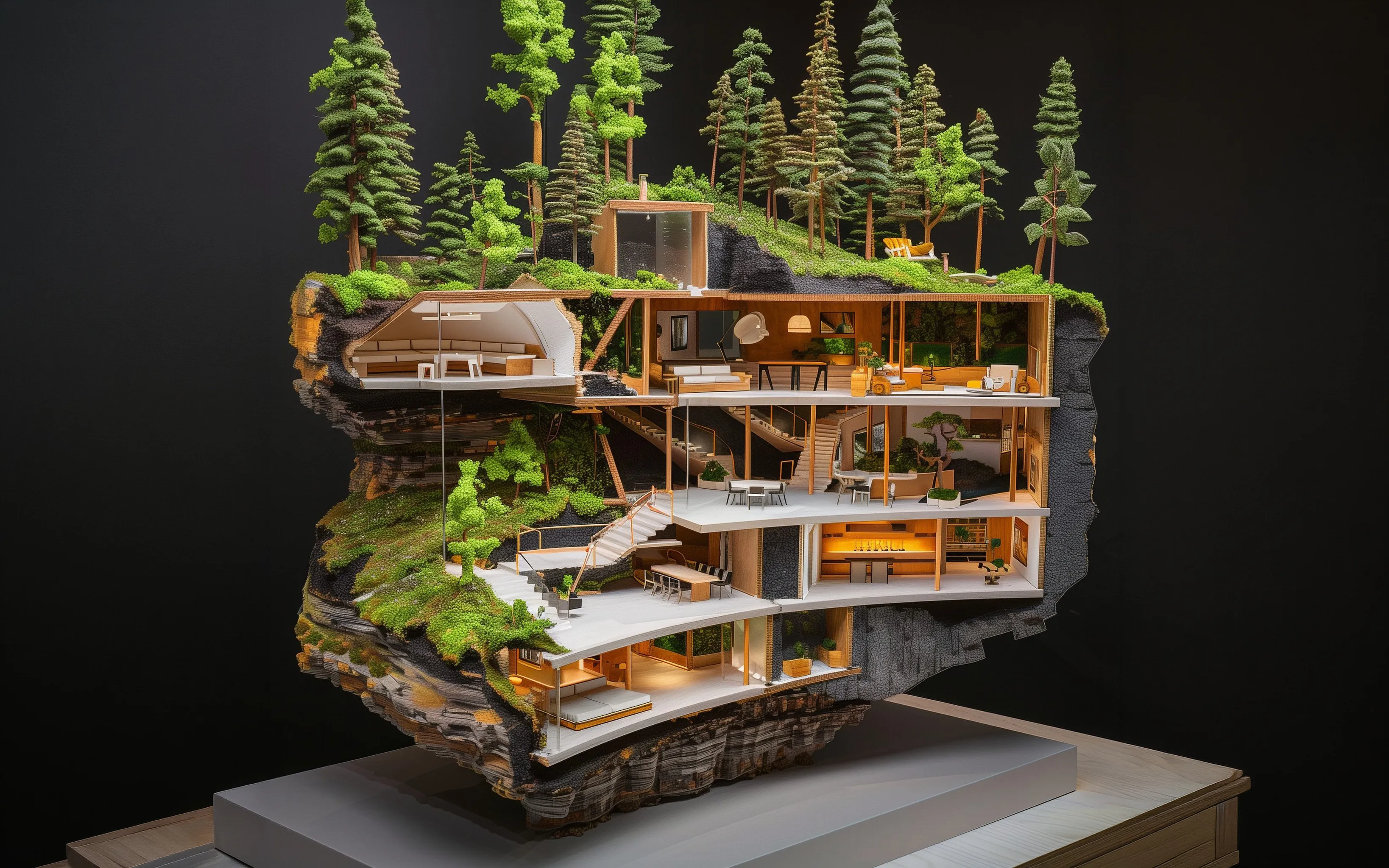 A generated building type grown from rock, soil and vegetation, with rooms cut into the strata