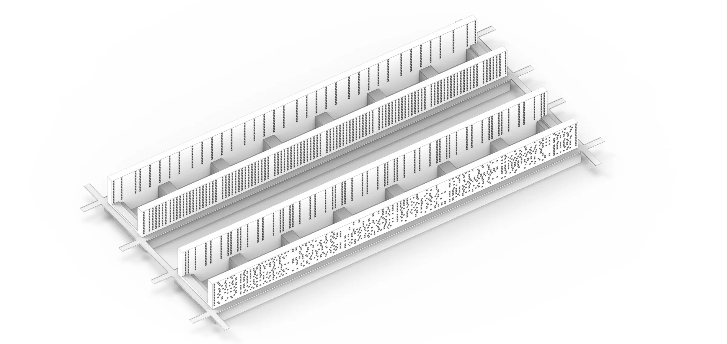 One city block of the Vertical City as a long white bar