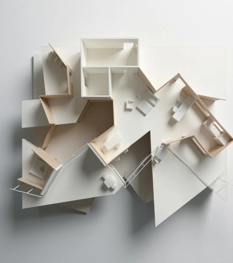 Jasmine Way's folded white model of interlocking rooms
