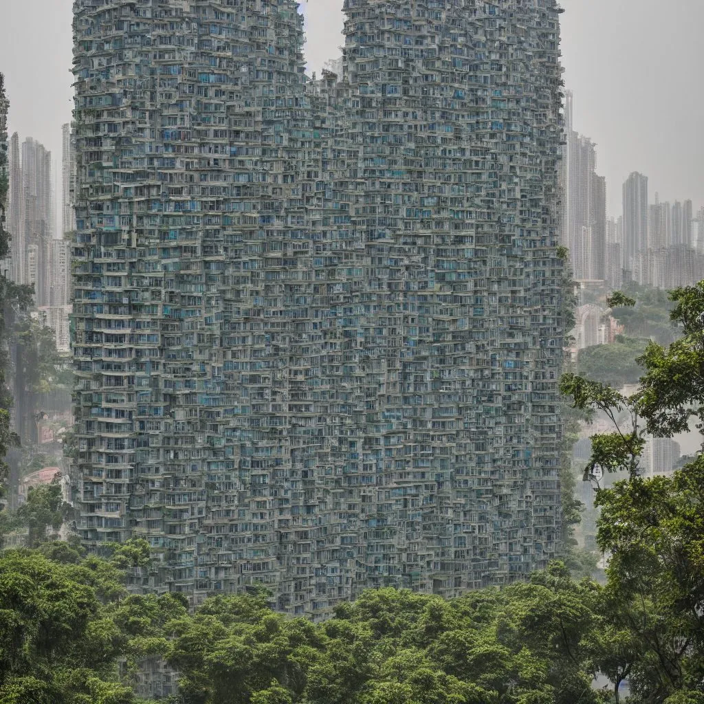 A generated large house in the manner of Guangzhou, seen from the side in its city context
