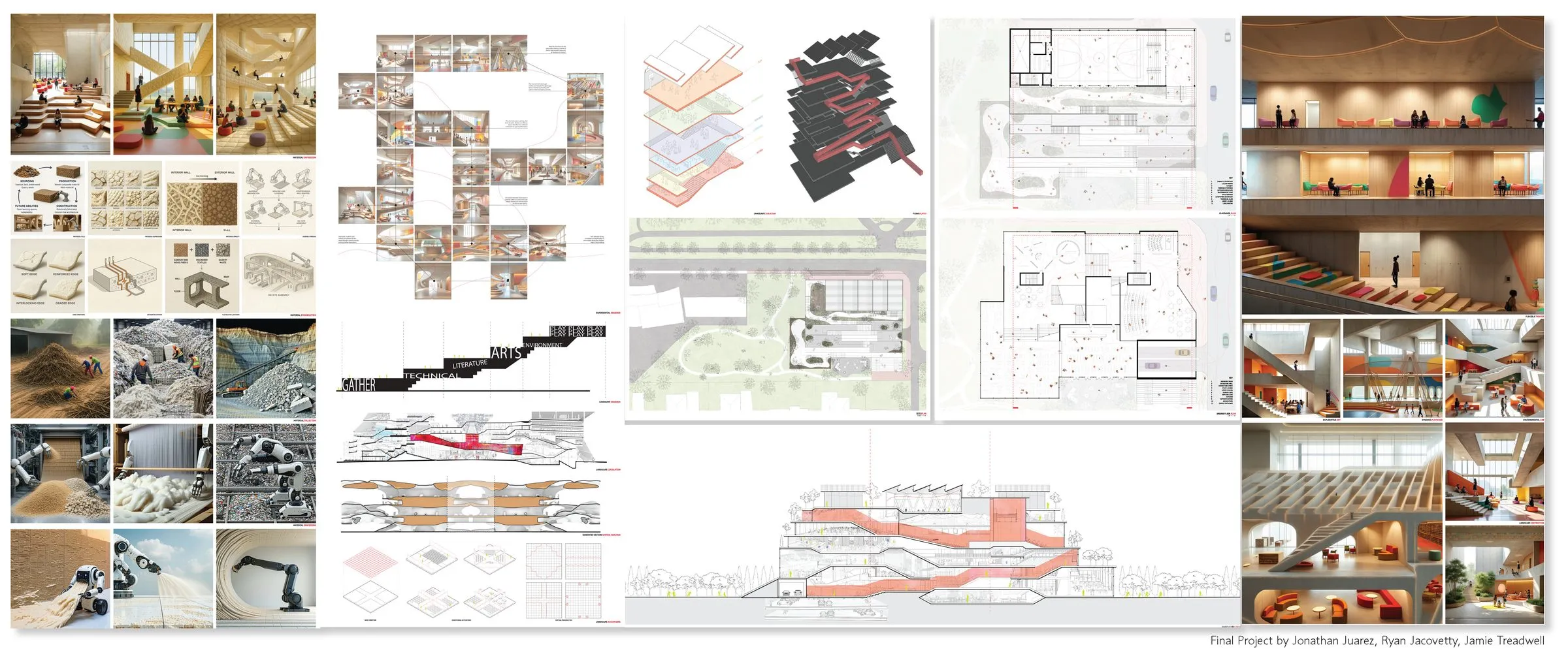 A studio board of small drawings and diagrams