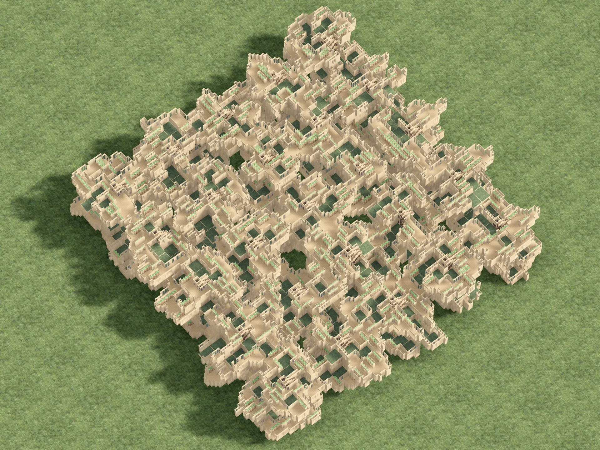 A low field of the parts spread across the green ground