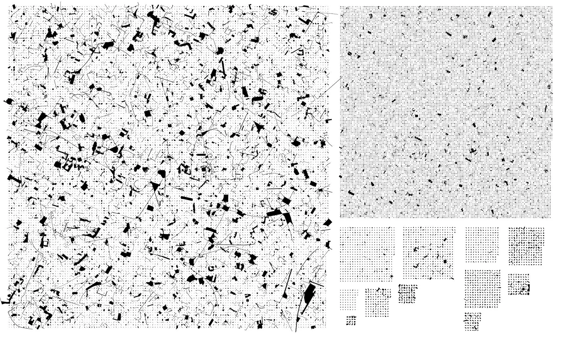 A field of black shapes: the paved area against the built area