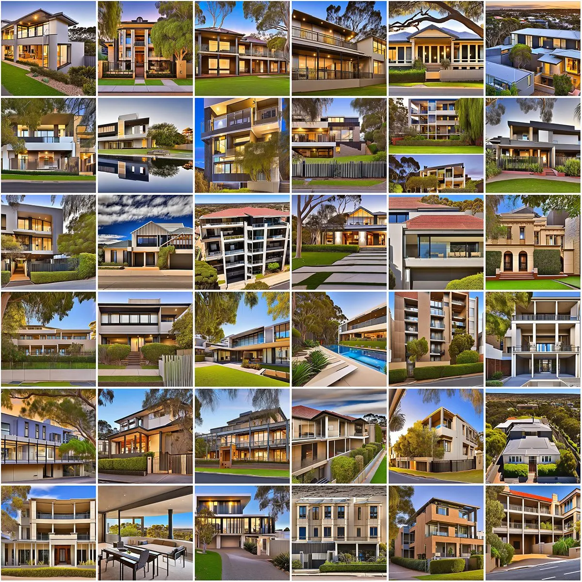 Grid of generated houses for Adelaide