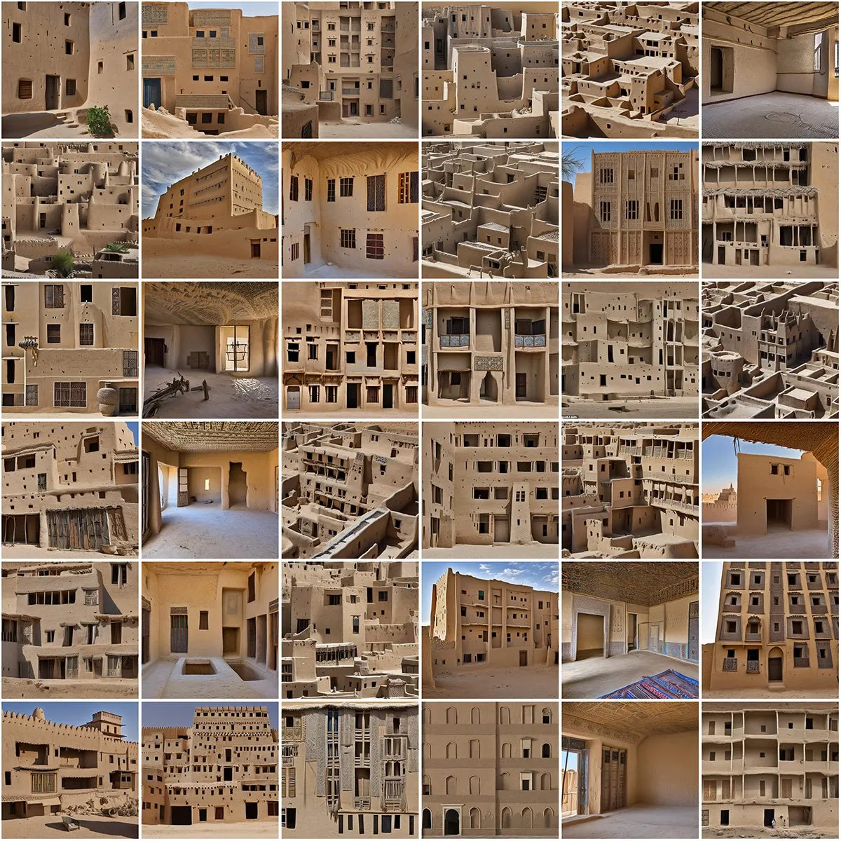 Grid of generated houses for Timbuktu