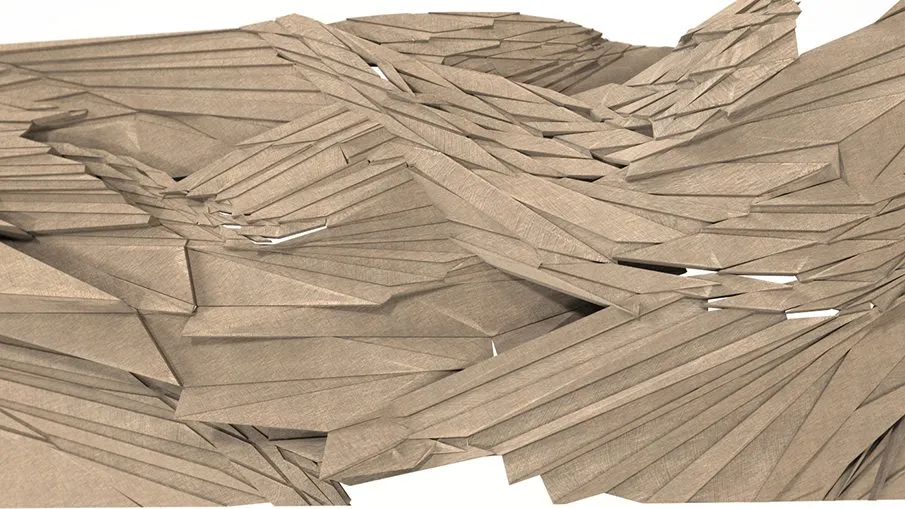 A cardboard landscape model seen from above