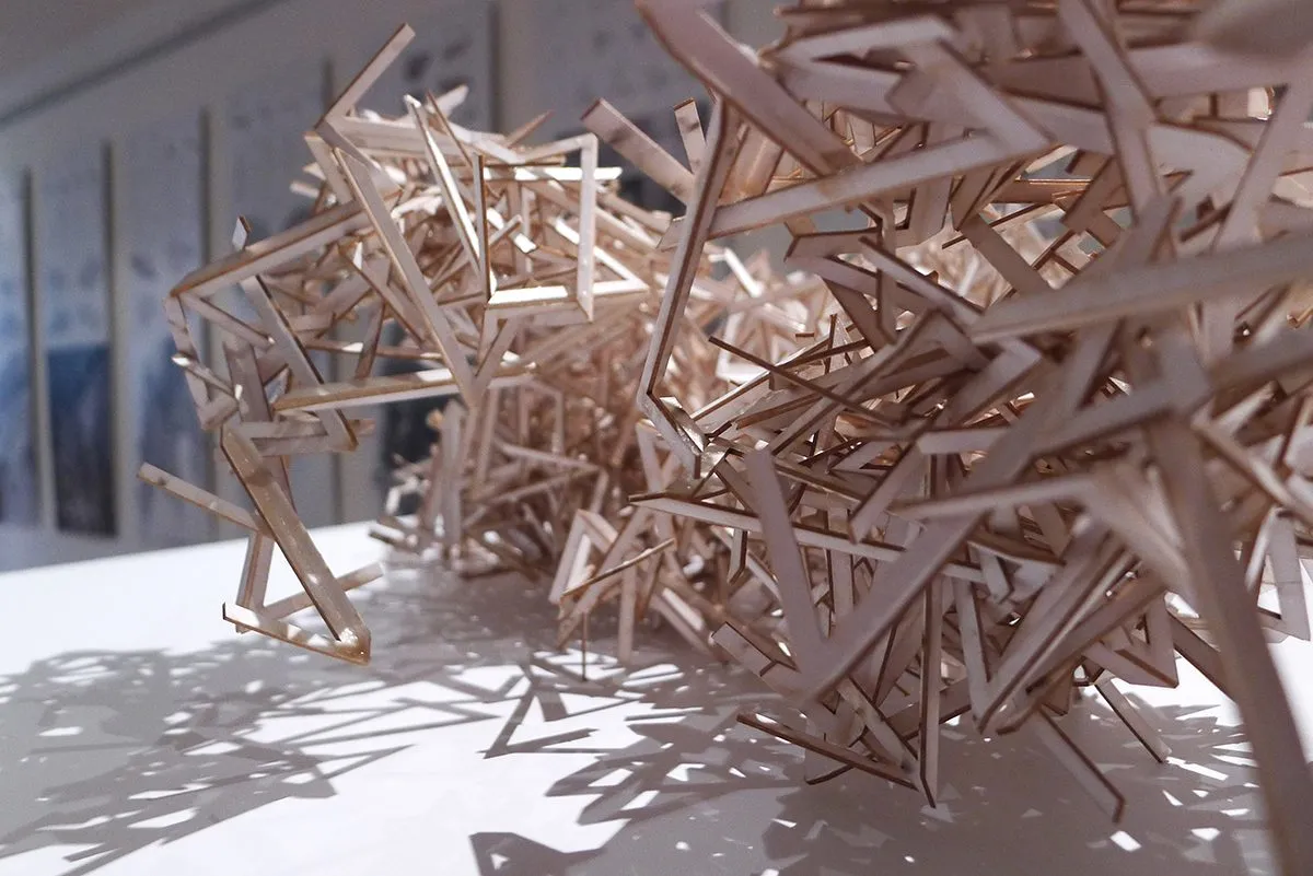 A relief of wood strips